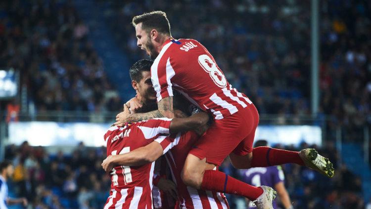 Selebrasi pemain Atletico Madrid terhadap gol Alvaro Morata ke gawang Alaves pada pekan ke-11 LaLiga Spanyol, Rabu (30/10/19) dini hari WIB.