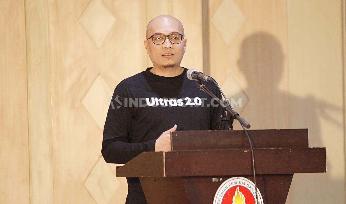 Caketum PSSI Periode 2019-2024, Arif Putra Wicaksono saat menyampaikan vis dan misi pada acara diskusi 