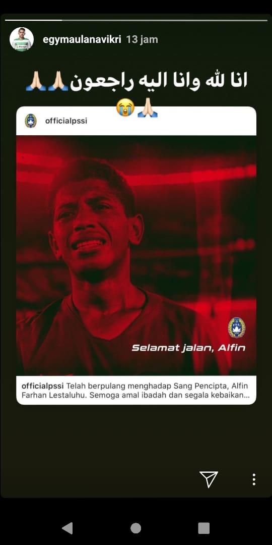 Unggahan belasungkawa Egy Maulana Vikri untuk Alfin Lestaluhu. Copyright: Instagram/@egymaulanavikri