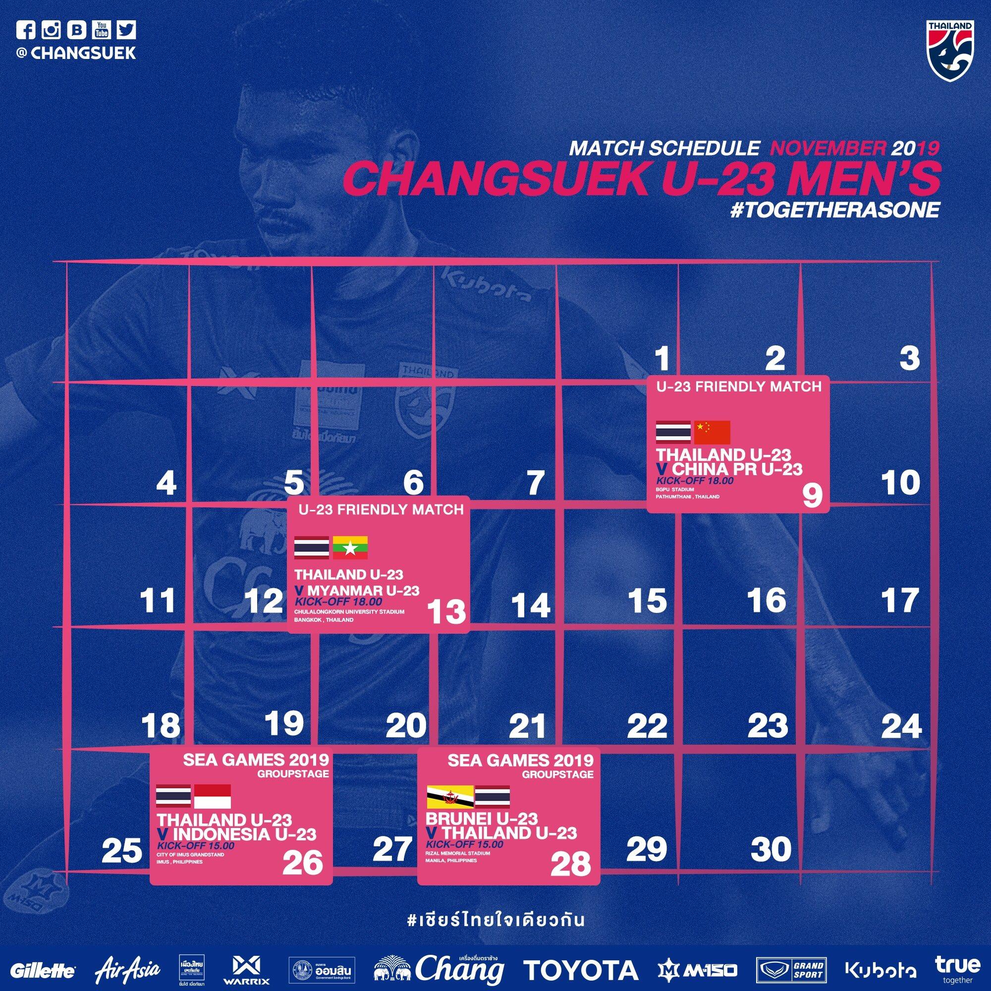 Agenda Timnas Thailand U-23. Copyright: Twitter/@changsuek_TH