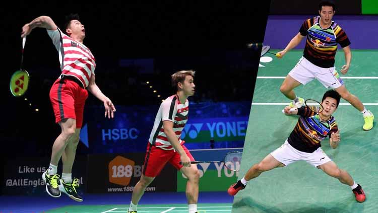 Aksi jumping smash pebulu tangkis ganda putra Indonesia, Kevin Sanjaya Sukamuljo dalam turnamen Fuzhou China Open 2019 sukses menyedot perhatian publik.