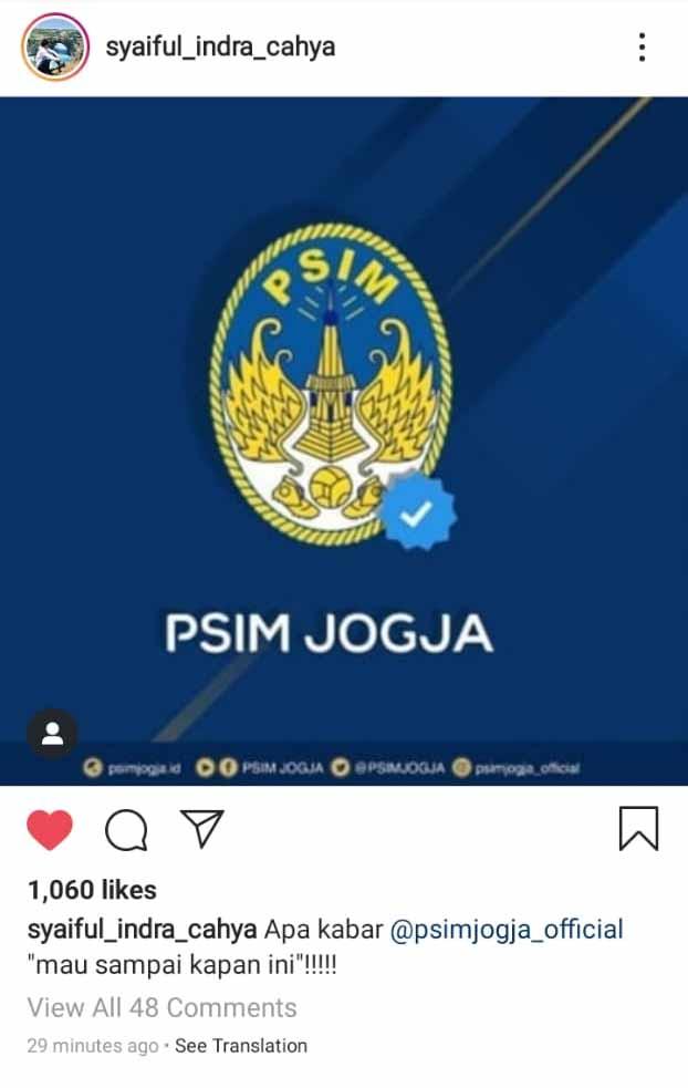 Postingan Syaiful Indra Cahya ke PSIM Yogyakarta. Copyright: Instagram