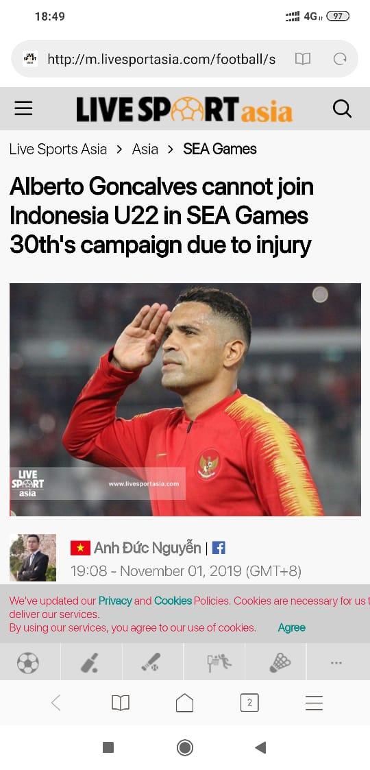 Media Singapura, Livesports Asia, menyoroti isu Alberto Goncalves yang disebutnya gagal membela Timnas U-22 Copyright: Livesportsasia