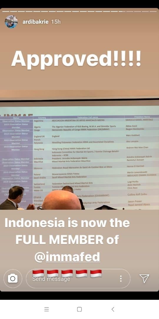 Ardi Bakrie mengumumkan Indonesia jadi anggota IMMAF di Bahrain, Jumat (15/11/19). Copyright: Instagram/Ardi Bakrie