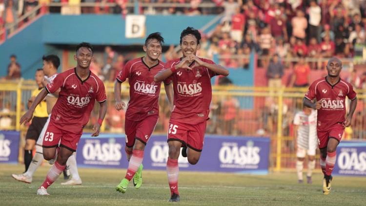 Selebrasi gol pemain Persijap Jepara di Liga 3 2019. Copyright: Persijap Jepara