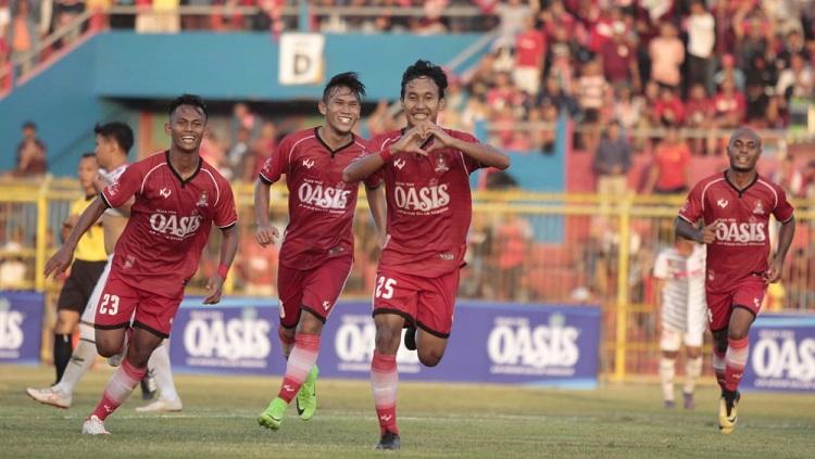 Selebrasi gol pemain Persijap Jepara di Liga 3 2019. - INDOSPORT