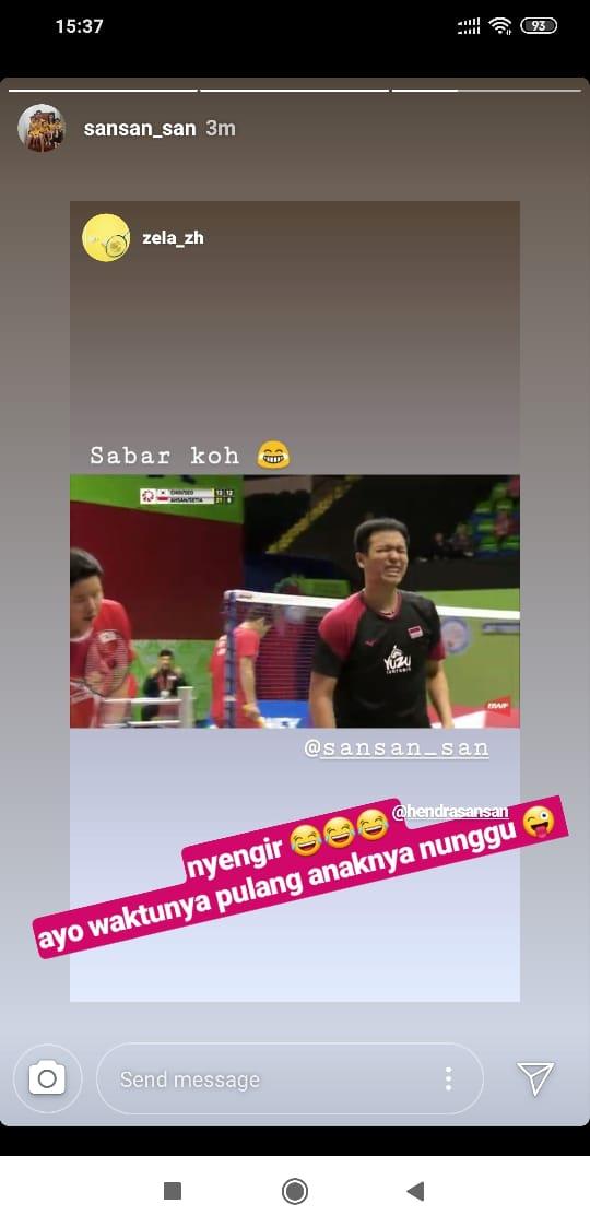 Postingan Instagram Story Sandiana Arief, Istri Hendra Setiawan. Copyright: INSTAGRAM/@sansan_san