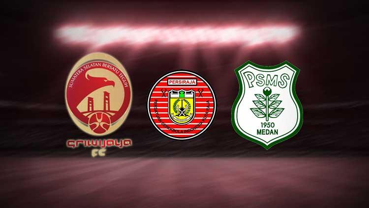 Logo Klub Liga 2: Sriwijaya FC, Persiraja Banda Aceh, dan PSMS Medan. - INDOSPORT