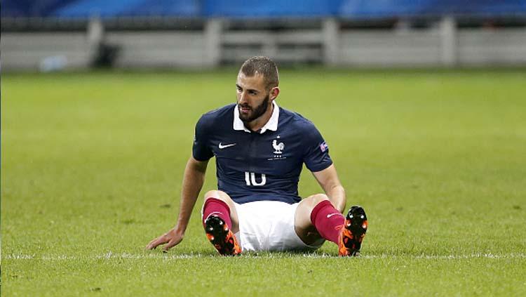 Striker klub LaLiga Spanyol, Real Madrid, yakni Karim Benzema saat masih bermain untuk Timnas Prancis