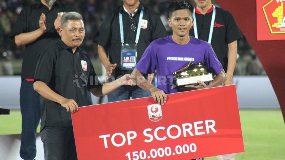 Penyerang Persita Tangerang, Sirvi Arfani sebagai top skor Liga 2 2019 dengan 14 gol.