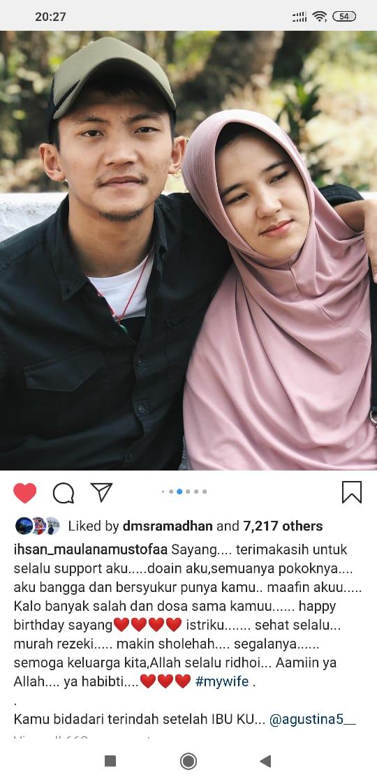 Ihsan Maulana Mustafa mengucapkan selamat ultang tahun kepada sang istri lewat Instagram. Copyright: Instagram.com/ihsan_maulanamustofa