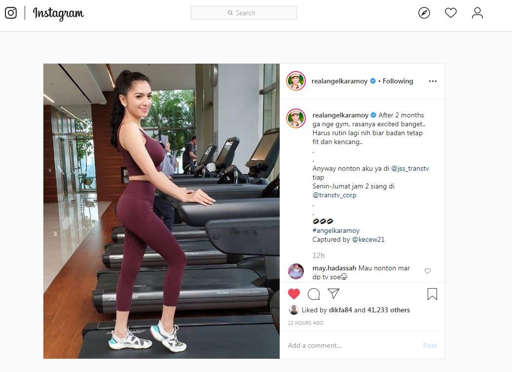 Angel Karamoy mengunggah foto dirinya melakukan gym Copyright: instagram.com/realangelkaramoy