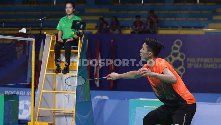 Pebulutangkis tunggal putra Indonesia Jonatan Christie berhasil mengalahkan wakil dari Malaysia Lee Zii Jia pada Final di Muntinlipa Sport Complex, Manila, Rabu (04/12/19).