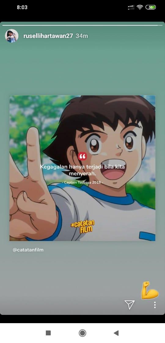 Ruselli Hartawan mendapatkan dukungan berupa quote bijak Captain Tsubasa Copyright: instagram.com/rusellihartawan27