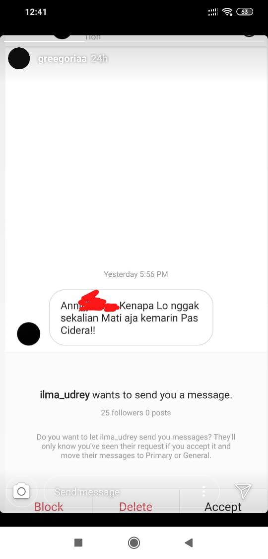 Gregoria Mariska mengunggah sumpah serapah yang ia terima dari netizen Copyright: instagram.com/greegoriaa/