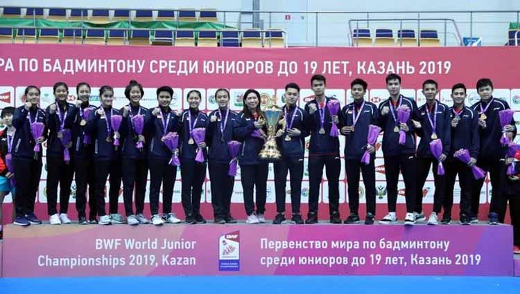 Indonesia juara pertama kali Kejuaraan Dunia Junior Bulutangkis 2019. - INDOSPORT