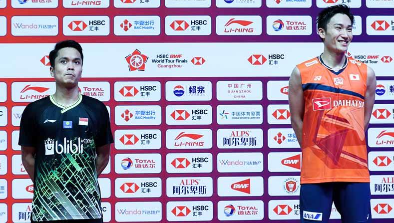 Anthony Sinisuka Ginting usai kalah dari Kento Momota pada ajang BWF World Tour Finals 2019, Minggu (15/12/2019). Copyright: PBSI