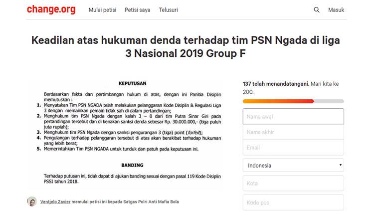 Muncul petisi pasca laga Putra Sinar Giri vs PSN Ngada di Liga 3 2019 Putaran Nasional 32 Besar. Copyright: change.org