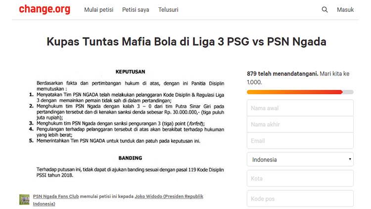 Muncul petisi pasca laga Putra Sinar Giri vs PSN Ngada di Liga 3 2019 Putaran Nasional 32 Besar. Copyright: change.org