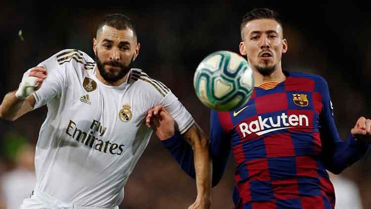 Perebutan bola antara Benzema (kiri) dengan Lenglet (kanan) Copyright: Ofisial Real Madrid