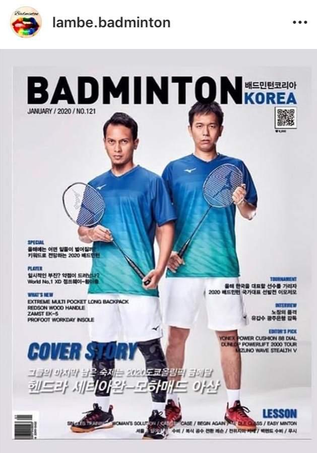 Pasangan Ahsan/Hendra masuk majalah Korsel. Copyright: Intagram @lambe.badminton