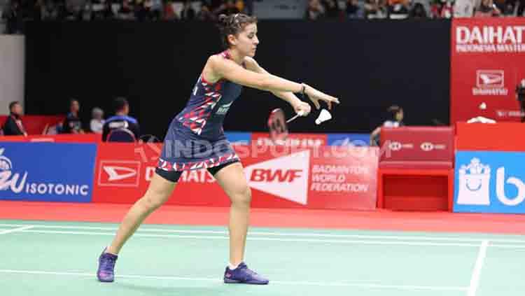 Pebulutangkis tunggal putri Spanyol, Carolina Marin, mengalahkan wakil Thailand, Nitchaon Jindapol, pada babak pertama Indonesia Masters 2020, Rabu (15/01/20).