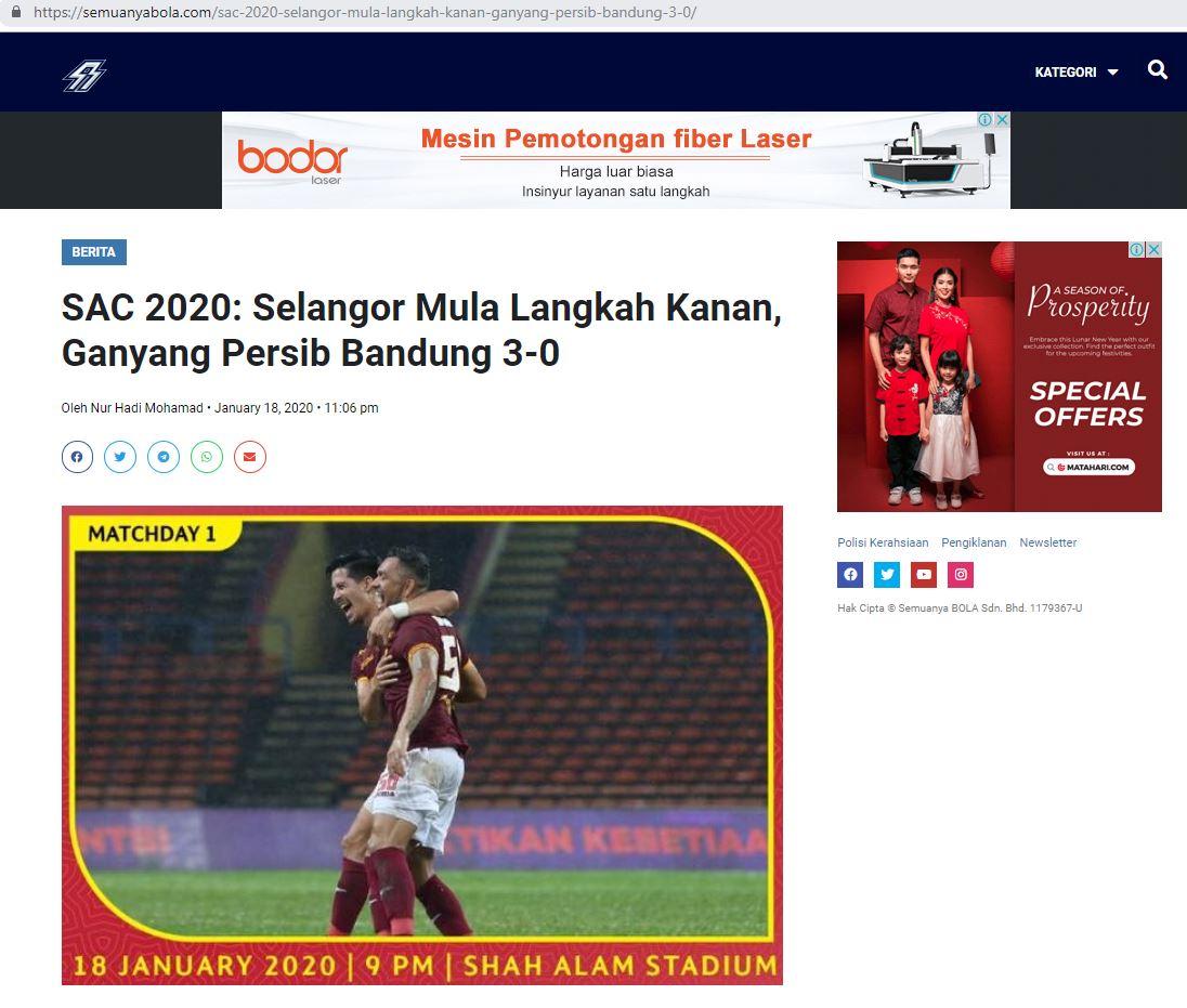 Persib Dibantai Selangor FA 0-3, Media Malaysia Beri Judul Nyeleneh Copyright: semuanyabola.com