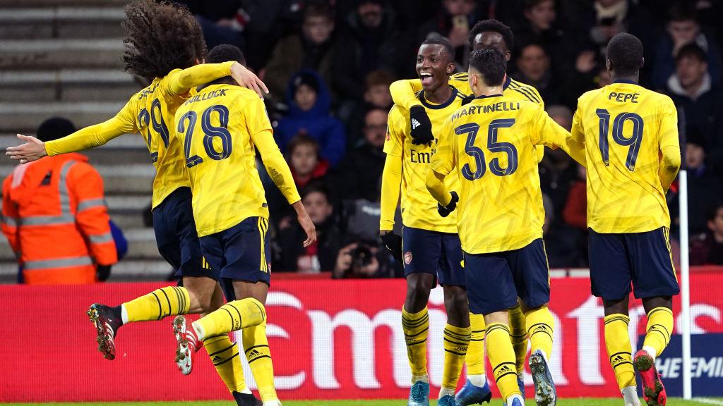 Eddie Nketiah merayakan golnya dalam laga Piala FA antara Bournemouth vs Arsenal Copyright: Tess Derry/EMPICS/PA Images via Getty Images