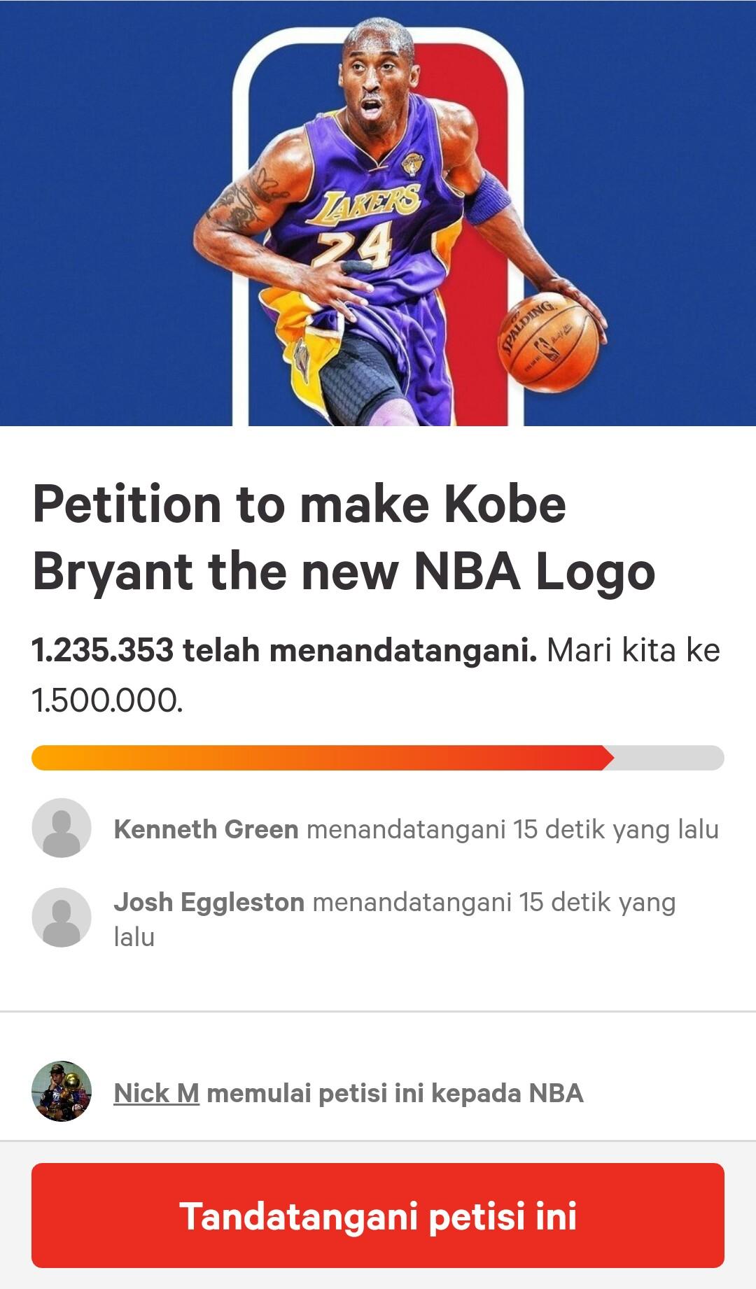 Petisi Kobe Bryant jadi Logo NBA Copyright: change.org