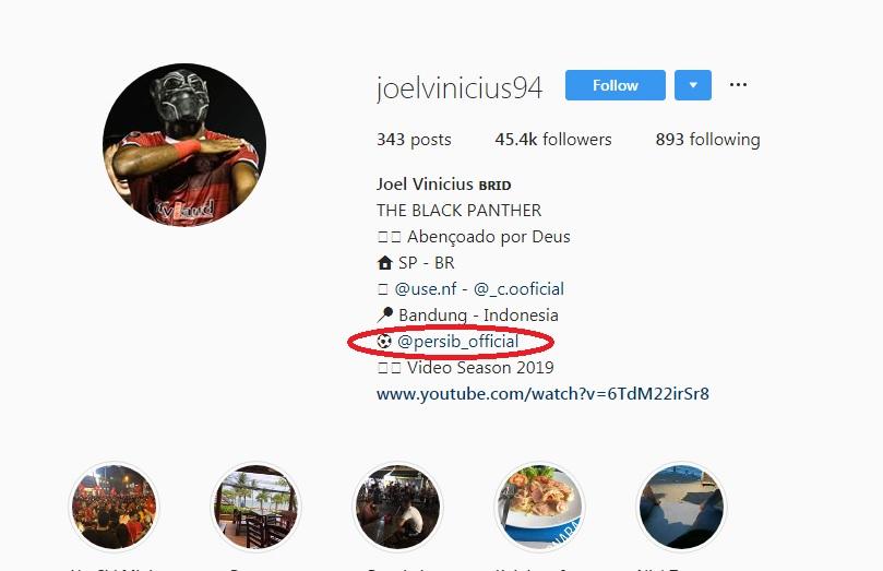 Joel Vinicius mengklaim sebagai pemain klub Liga 1, Persib Bandung. Copyright: Instagram/@joelvinicius94