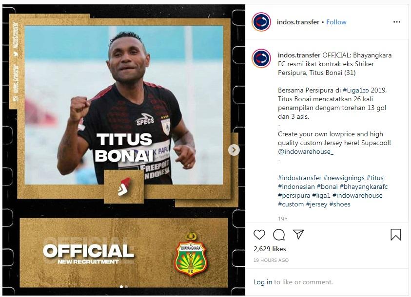 Titus Bonai dikabarkan bergabung ke Bhayangkara FC. Copyright: Instagram.com/indos.transfer