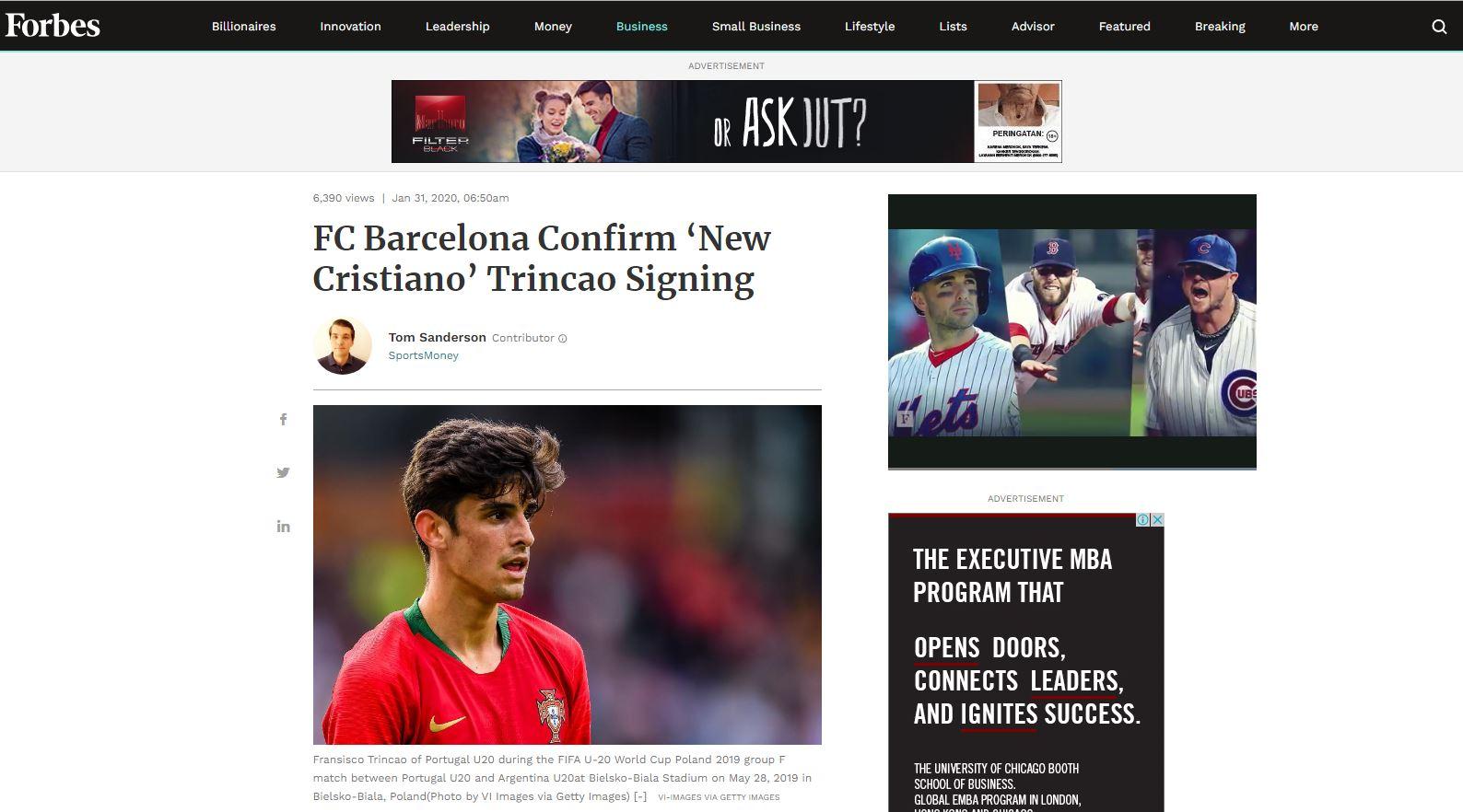 Fransisco Trincao, dijuluki The Next Cristiano Ronaldo Copyright: Forbes