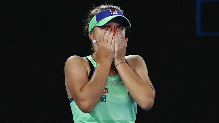 Ekspresi petenis asal AS, Sofia Kenin, kala memastikan gelar Australia Terbuka 2020.