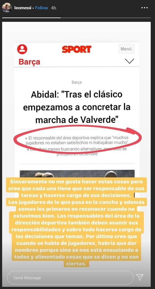 Megabintang Barcelona, Lionel Messi, serang petinggi klub dan eks rekan setim, Eric Abidal. Copyright: Instagram/@leomessi