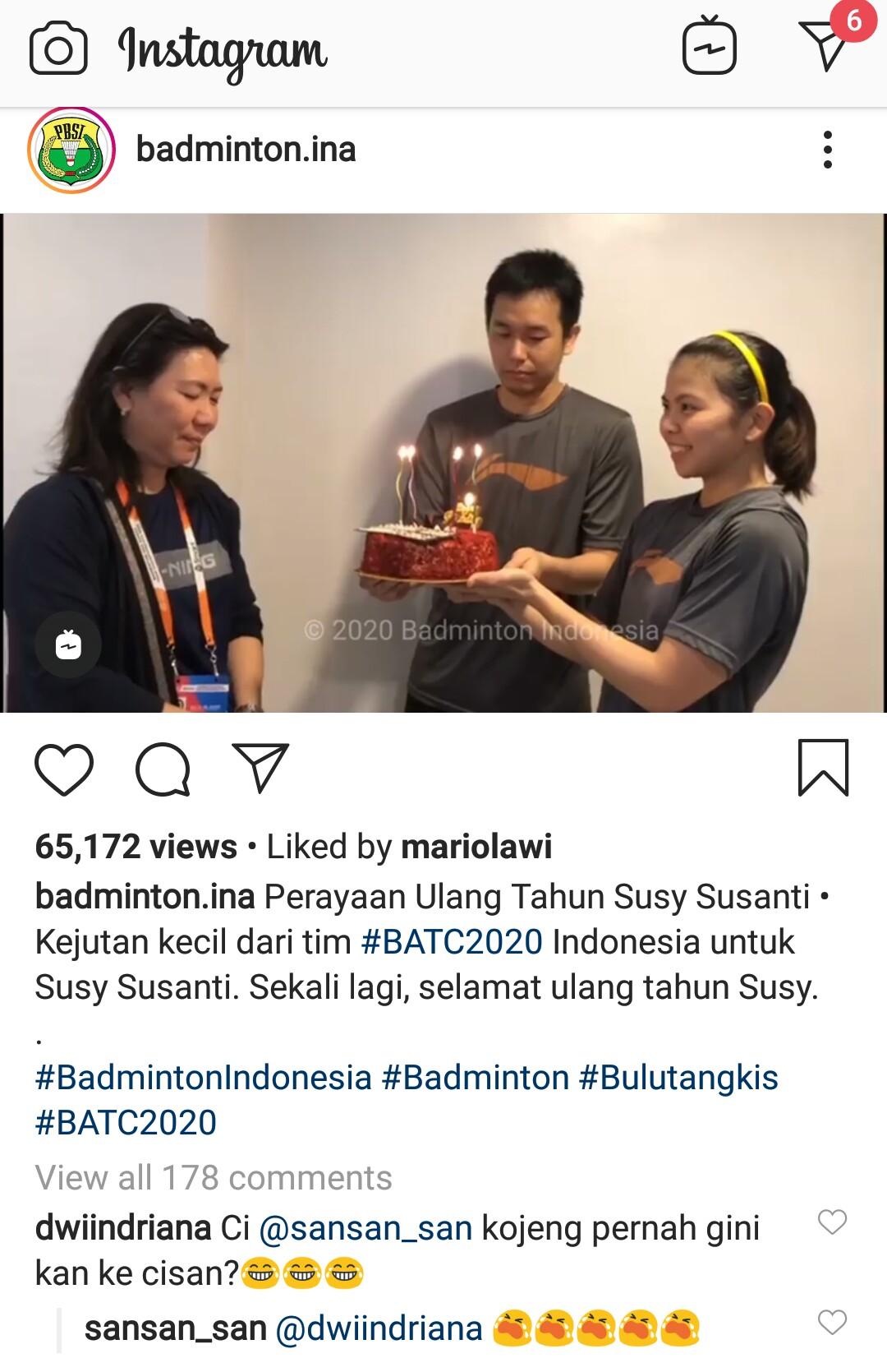 Sandiani Arief Cemburu Hendra Setiawan Beri Kejutan ke Susy Susanti Copyright: Instagram PBSI