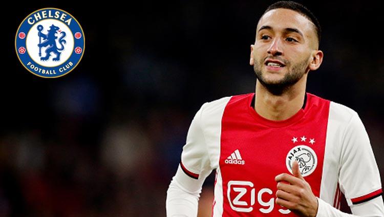 Bintang asal Aljazair, Hakim Ziyech, rela mencampakkan Ajax Amsterdam yang akan bertanding demi memuluskan urusan kontrak dengan Chelsea. - INDOSPORT