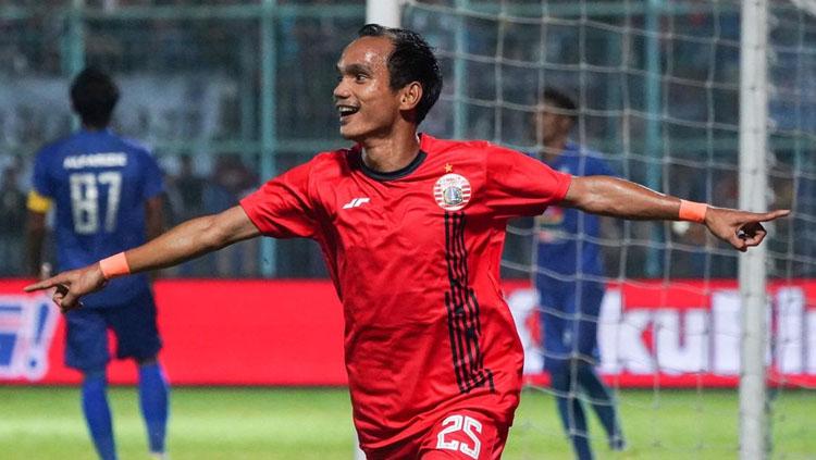 Riko Simanjuntak merayakan gol dalam laga Arema FC vs Persija Jakarta di Piala Gubernur Jatim 2020, Sabtu (15/02/20). Copyright: Twitter/@Persija_Jkt