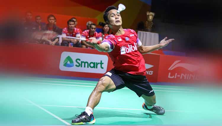 Anthony Ginting sumbang poin perdana untuk tim putra Indonesia di final Badminton Asia Team Championship. Copyright: Humas PBSI