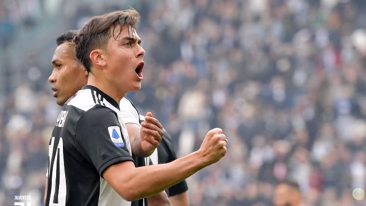 Selebrasi Paulo Dybala usai mencetak gol di pertandingan pekan ke-24 Serie A Liga Italia Juventus vs Brescia, Minggu (16/02/20). Copyright: twitter.com/juventusfc