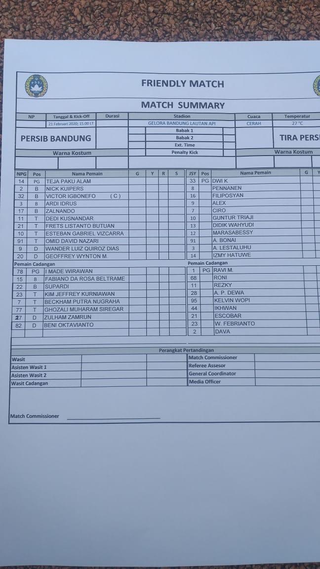 Line up pertandingan uji coba Persib Bandung vs Tira Persikabo, ada nama Abduh Lestaluhu Copyright: Arif Rahman/INDOSPORT