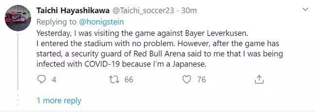 Dituduh Sebarkan Virus Corona, Fans Jepang Diusir dari Pertandingan Bundesliga Jerman Copyright: twitter.com/Taichi_soccer23