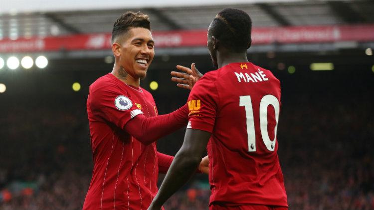 Sadio Mane dan Roberto Firmino di laga Liga Inggris antara Liverpool vs Bournemouth.