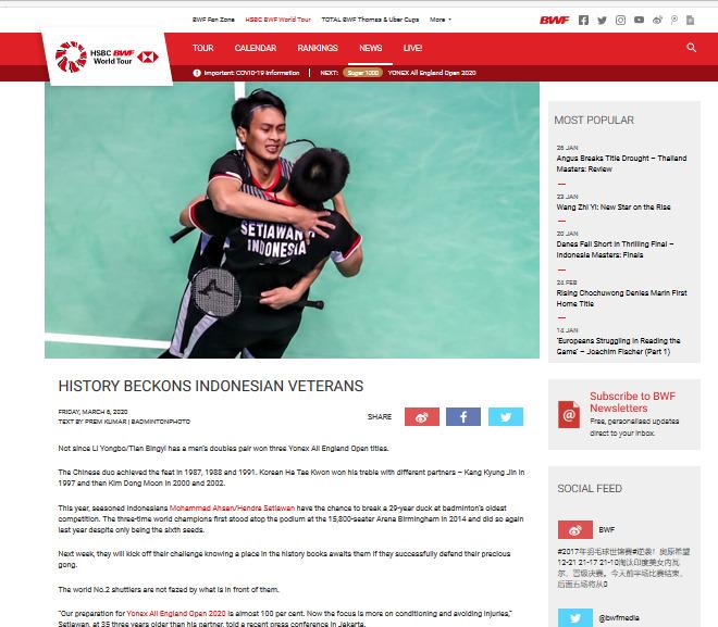 Ganda putra Indonesia, Mohammad Ahsan/Hendra Setiawan Copyright: Situs BWF