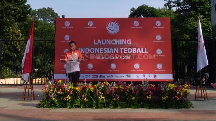 Deputi IV Kementerian Pemuda dan Olahraga, Candra Bhakti dalam acara peresmian Teqball Indonesia. - INDOSPORT