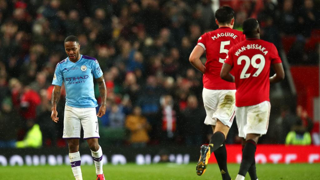 Raheem Sterling tampak lesu di laga Manchester United vs Manchester City Copyright: Robbie Jay Barratt - AMA/Getty Images