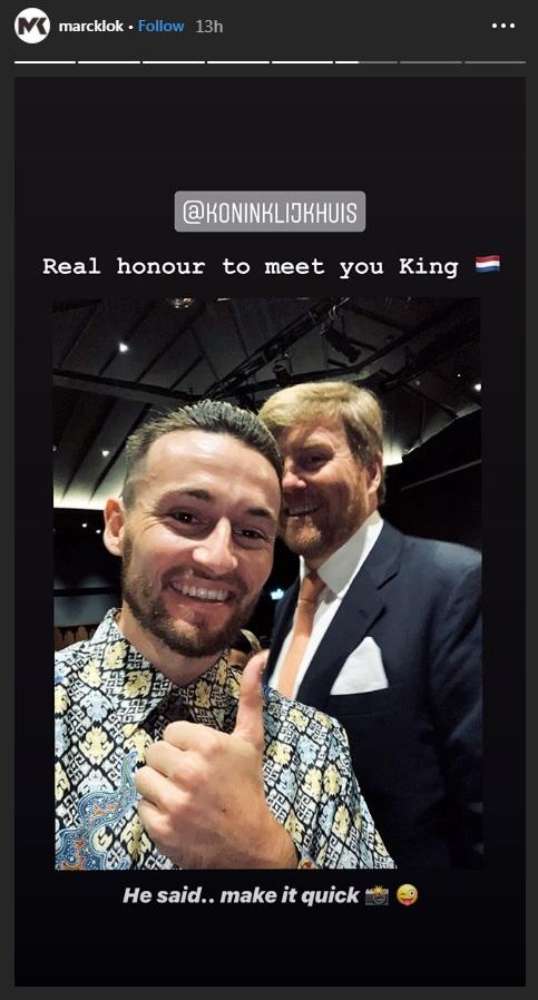 Pemain Persija Jakarta, Marc Klok, bersama Raja Belanda, Willem-Alexander. Copyright: Instagram/@marcklok