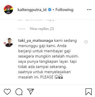 Takuya Matsunaga tagih gaji musim lalu ke Kalteng Putra via Instagram Copyright: @kaltengputra_id