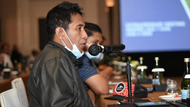 Asisten manajer Persipura, Bento Madubun, dalam extraordinary meeting Liga 1 2020 di Jakarta.