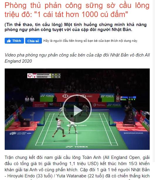 Media Vietnam, Khampha, menyebut kekalahan Kevin/Marcus di final All England 2020 karena strategi bertahan dari Endo/Watanabe Copyright: khampha.vn