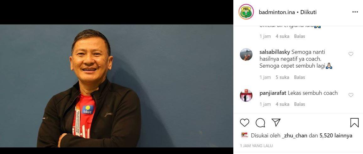 Dilaporkan menjadi PDP Corona, pelatih bulutangkis Hendry Saputra banjir doa netizen. Copyright: Instagram/Badminton Indonesia